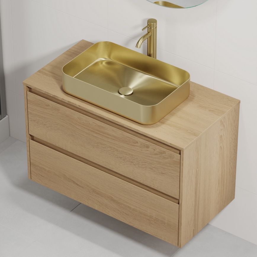 Mobile da bagno con lavabo TRONDHEIM/LJORDAL 90x57x46 cm rovere/ottone