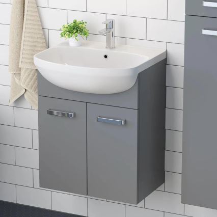 Mobile da bagno con lavabo Vang + armadietto con specchio a LED 230V IP44 grigio