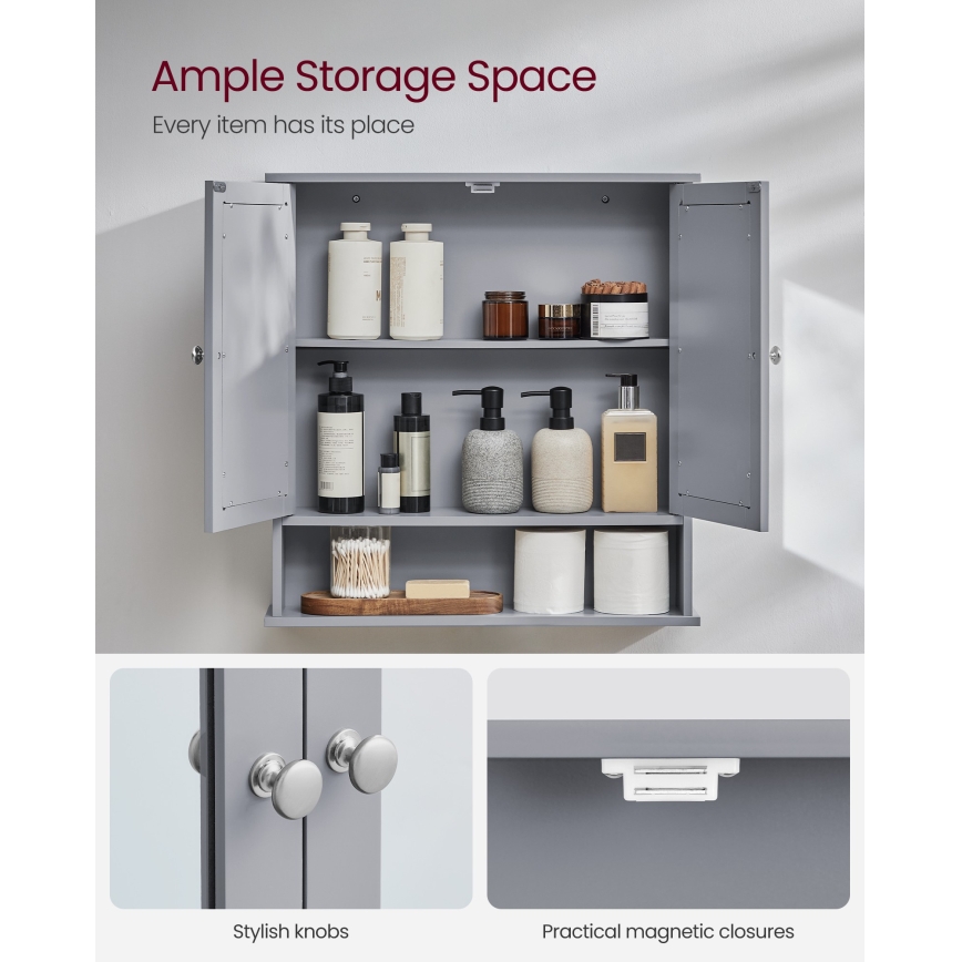 Mobile da bagno con specchio ZARA 58,5 x 56,5 cm, grigio
