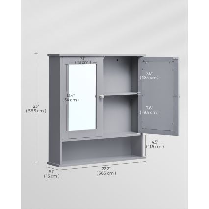 Mobile da bagno con specchio ZARA 58,5 x 56,5 cm, grigio