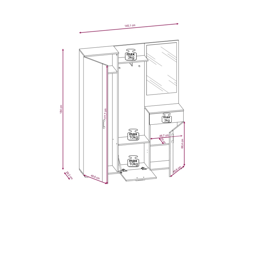 Mobile da ingresso con specchio NOLAN marrone/grafite