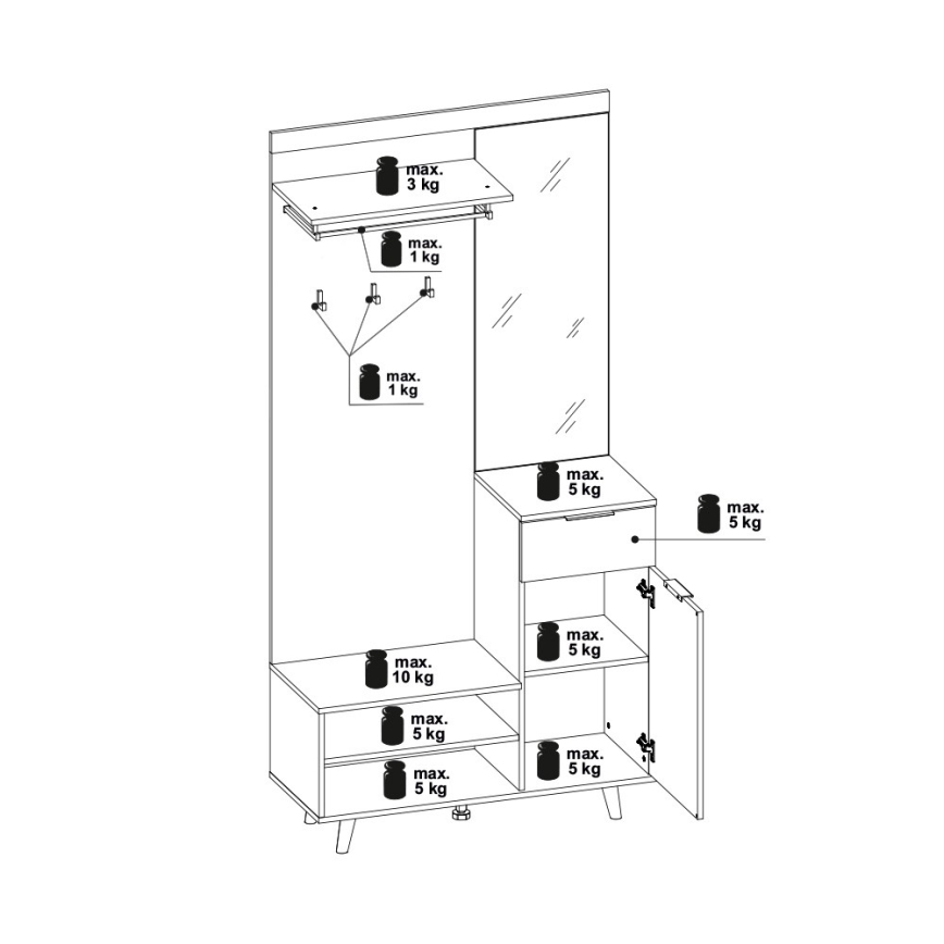 Mobile da ingresso con specchio SVEN marrone/bianco