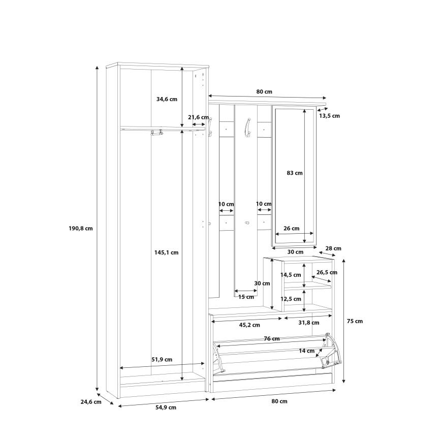 Mobile per ingresso con specchio KAVI, finitura rovere Artisan