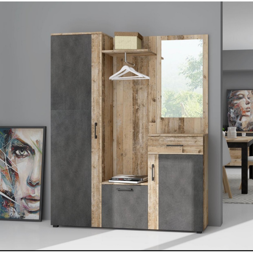 Mobile per ingresso con specchio NOLAN, marrone/grafite