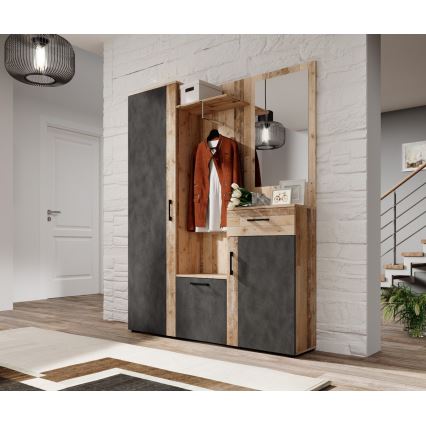 Mobile per ingresso con specchio NOLAN, marrone/grafite