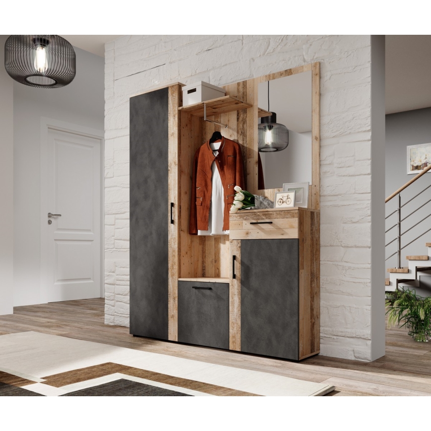 Mobile per ingresso con specchio NOLAN, marrone/grafite