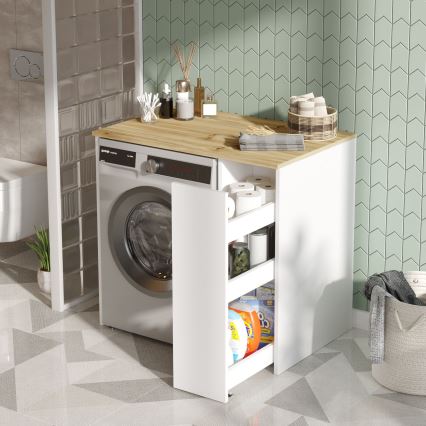 Mobile per lavatrice con spazio di archiviazione 88,3x93,5 cm bianco/noce