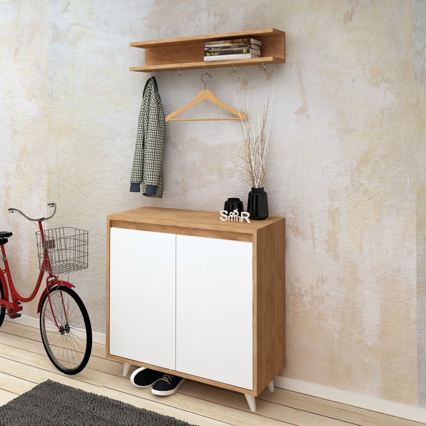 Mobile per scarpe OBSOYO 100x80 cm + muro appendino 15x80 cm marrone/bianco