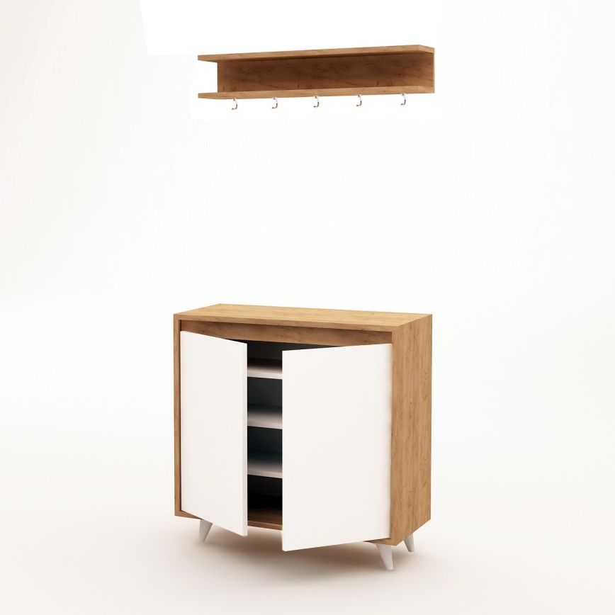 Mobile per scarpe OBSOYO 100x80 cm + muro appendino 15x80 cm marrone/bianco