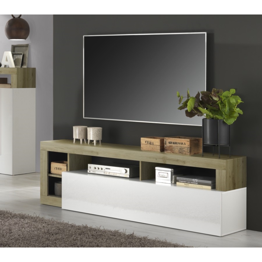 Mobile TV LENOR bianco/rovere chiaro