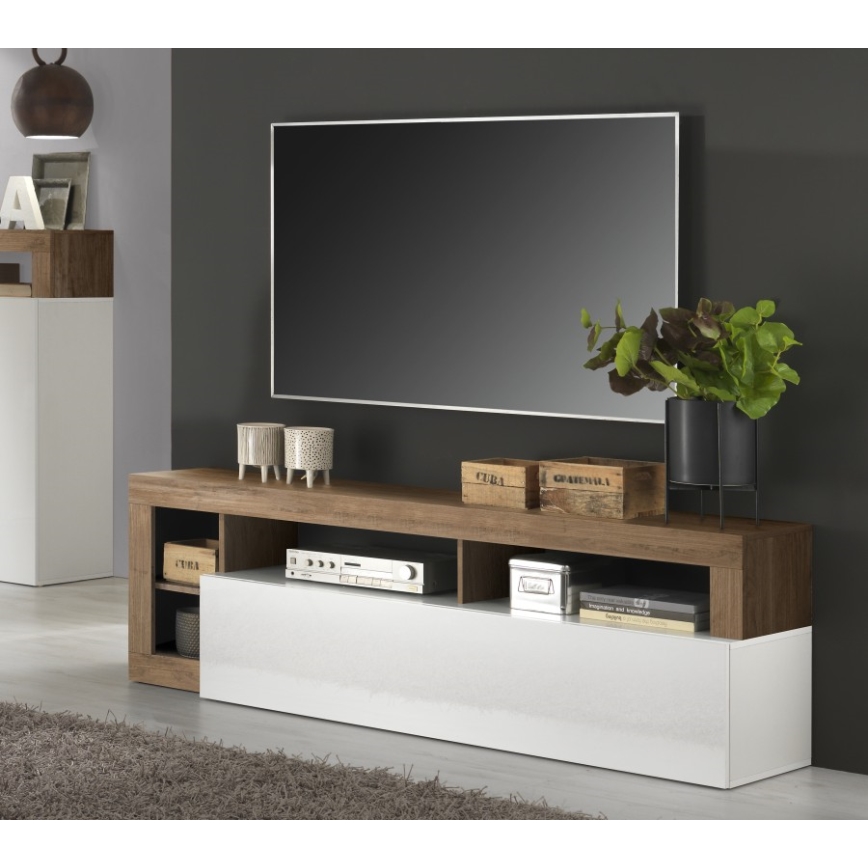 Mobile TV LENOR bianco/rovere
