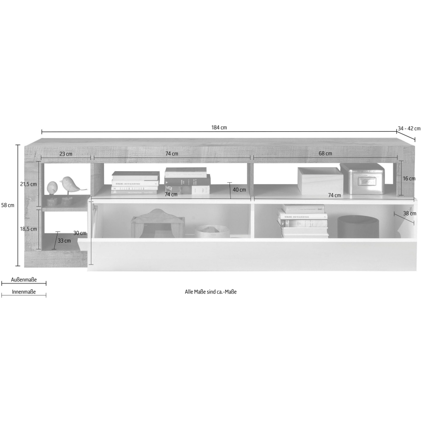 Mobile TV LENOR bianco/rovere