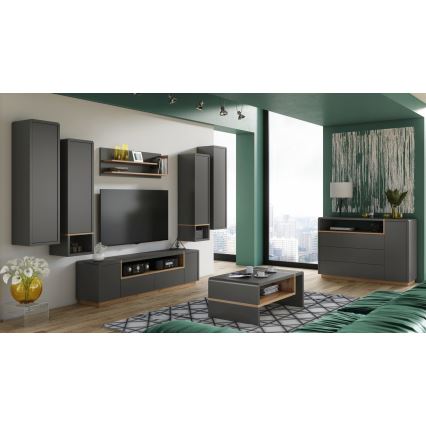 Mobiletto con ripiano aperto FRED antracite/rovere artisan