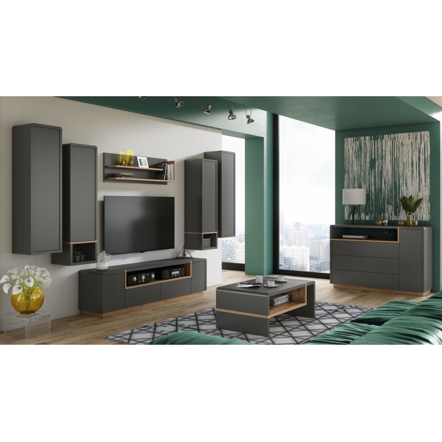 Mobiletto con ripiano aperto FRED antracite/rovere artisan