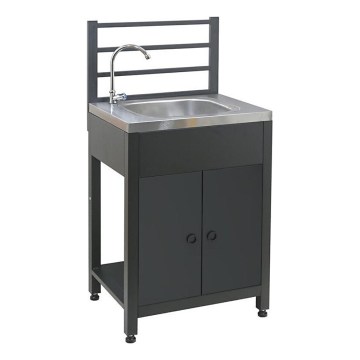 Modulo da esterno tavolo con lavello 60x47x123 cm nero/acciaio inossidabile