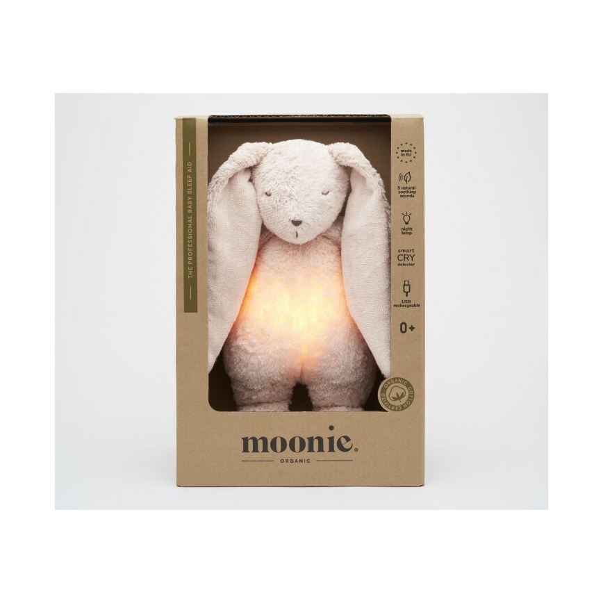 Moonie - Compagno di coccole con melodia e luce 2.0 coniglietto organic rosa