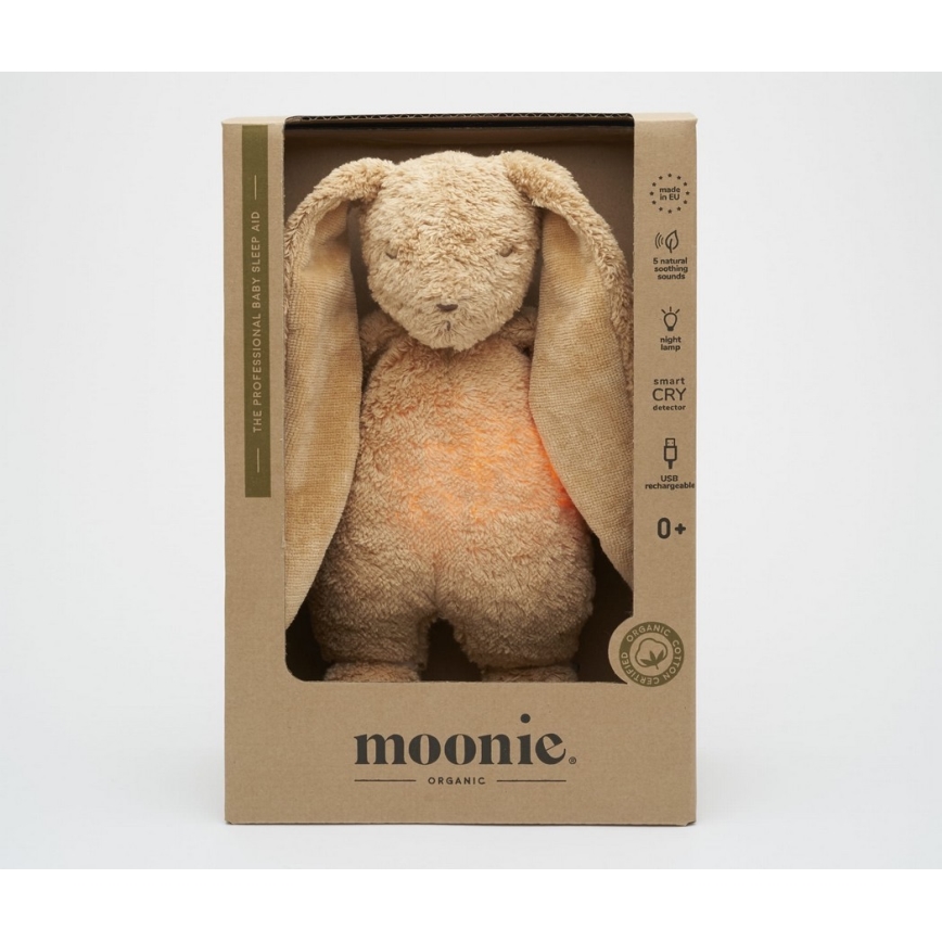 Moonie - Compagno di coccole con melodia e luce coniglietto 2.0 organic cappuccino
