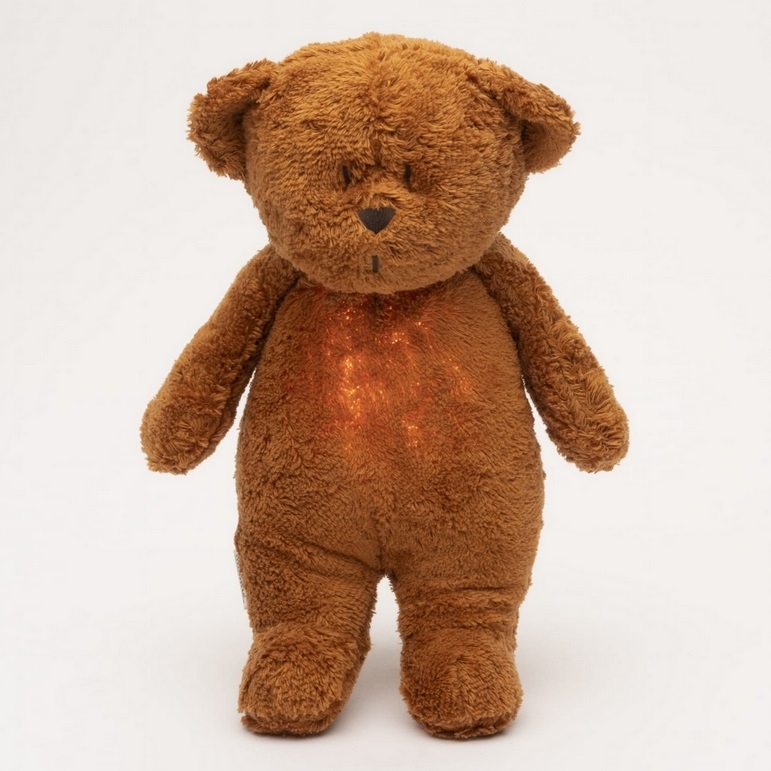 Moonie - Compagno di coccole con melodia e luce orsacchiotto 2.0 organic caramel