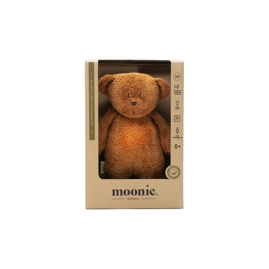 Moonie - Compagno di coccole con melodia e luce orsacchiotto 2.0 organic caramel