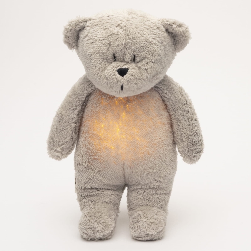 Moonie - Compagno di coccole con melodia e luce orsacchiotto 2.0 organic grigio