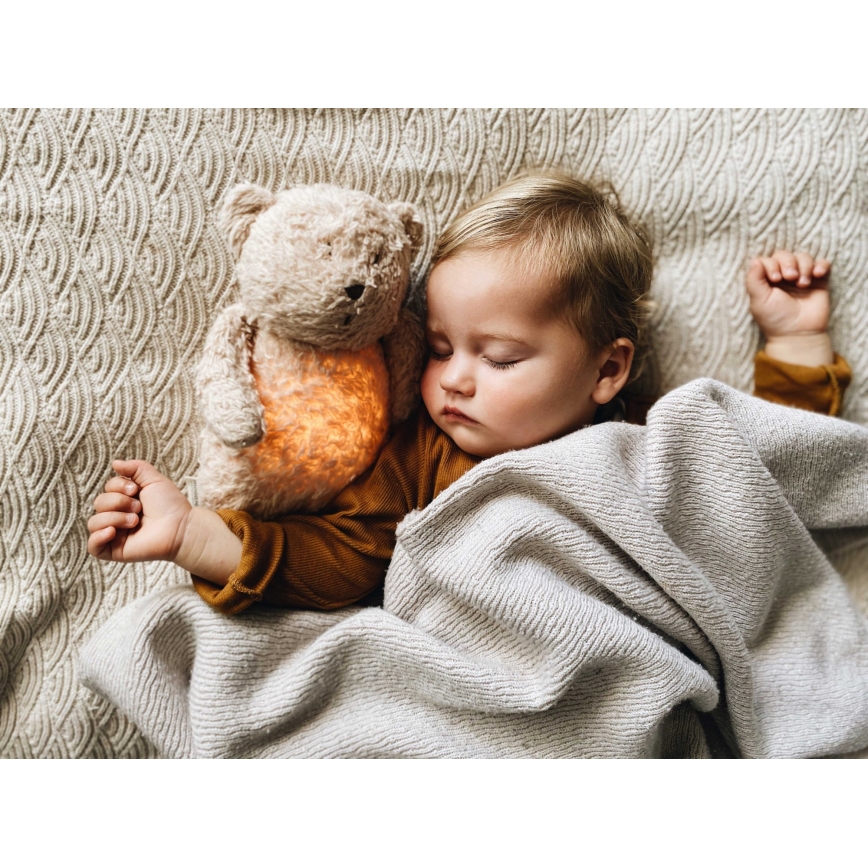 Moonie - Compagno di coccole con melodia e luce orsacchiotto 2.0 organic grigio