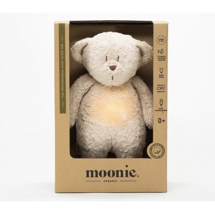 Moonie - Compagno di coccole con melodia e luce orsacchiotto 2.0 organic sabbia