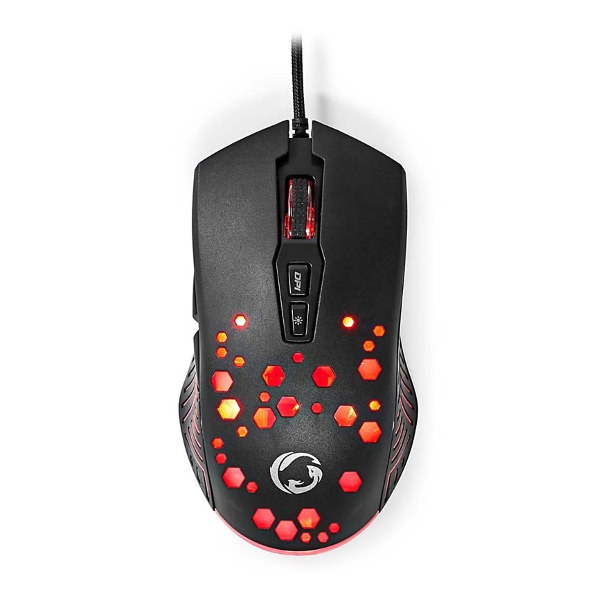 Mouse da gioco LED 800/1200/2400/3200/4800/7200 DPI 7 pulsanti nero