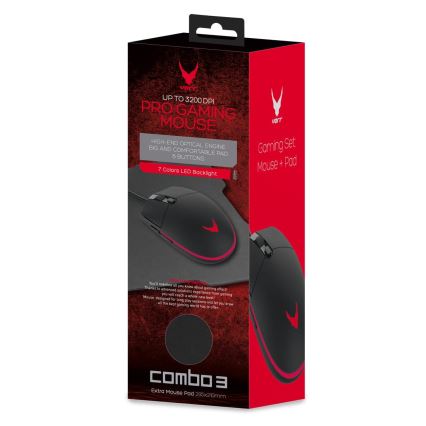 Mouse da gioco LED con pad VARR 1000/1600/2400/3200 DPI