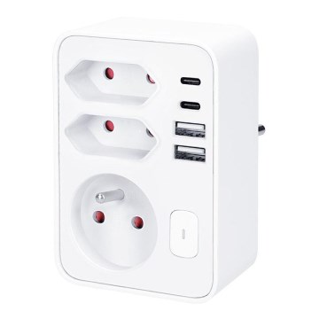 Multipresa 1x16 A + 2x 2,5 A con 2 porte USB (A e C) per la ricarica, bianca