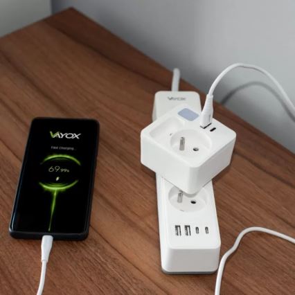 Multipresa 2 prese + USB-C + USB-A con illuminazione LED LED/0,5W/230V 3000K