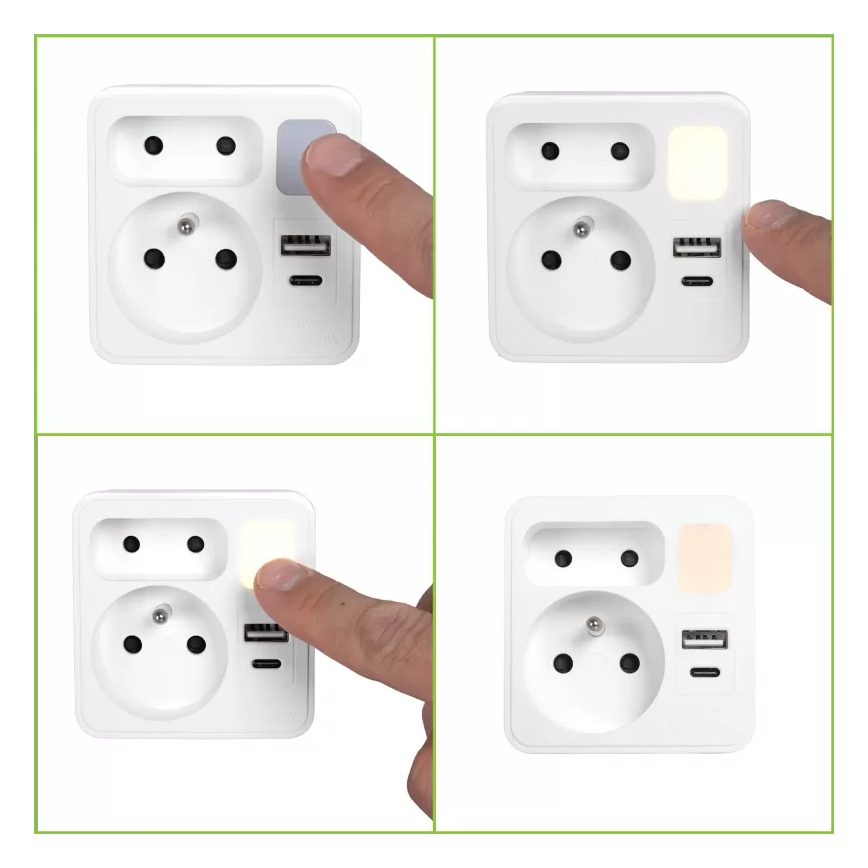 Multipresa 2 prese + USB-C + USB-A con illuminazione LED LED/0,5W/230V 3000K