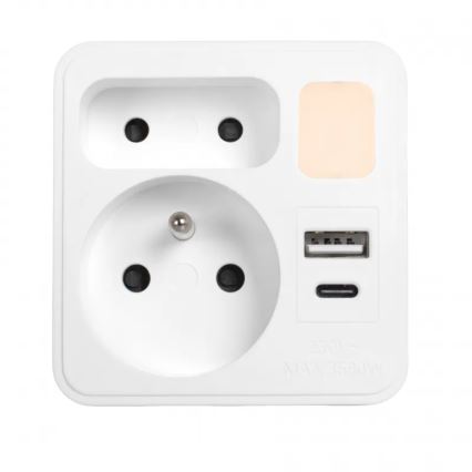 Multipresa 2 prese + USB-C + USB-A con illuminazione LED LED/0,5W/230V 3000K