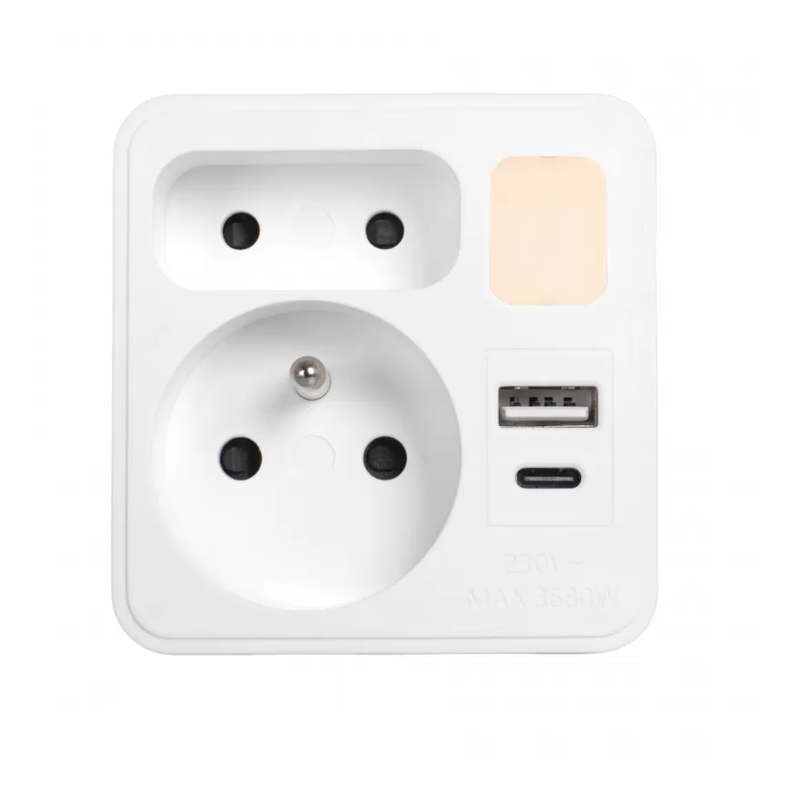 Multipresa 2 prese + USB-C + USB-A con illuminazione LED LED/0,5W/230V 3000K