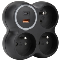 Multipresa 3x 15A con USB A+C nera
