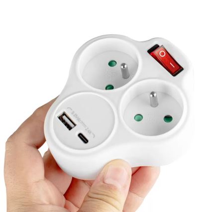 Multipresa con interruttore 2 prese + USB-C + USB-A