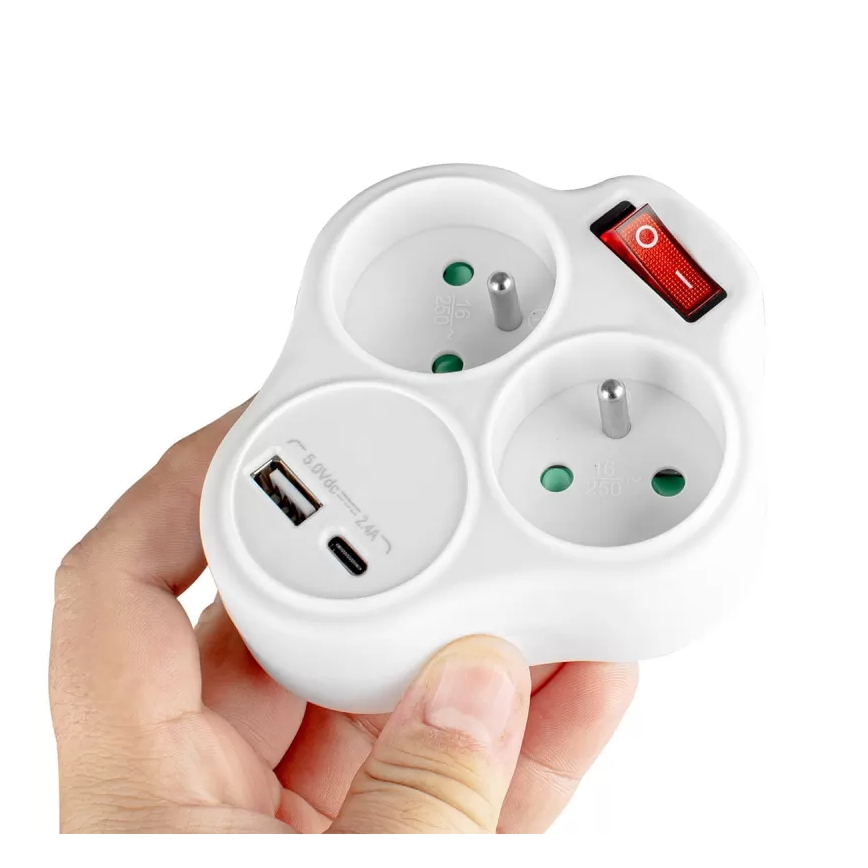 Multipresa con interruttore 2 prese + USB-C + USB-A
