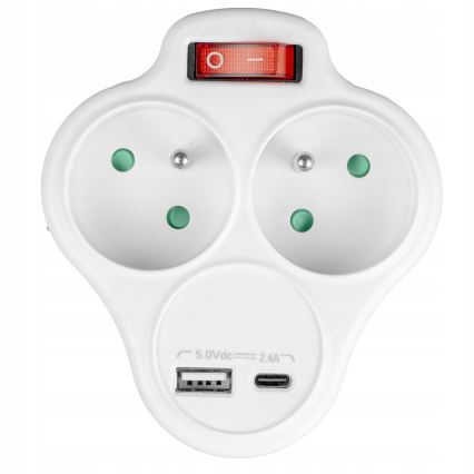 Multipresa con interruttore 2 prese + USB-C + USB-A