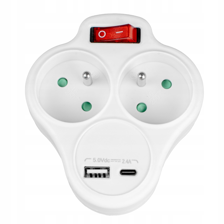Multipresa con interruttore 2 prese + USB-C + USB-A