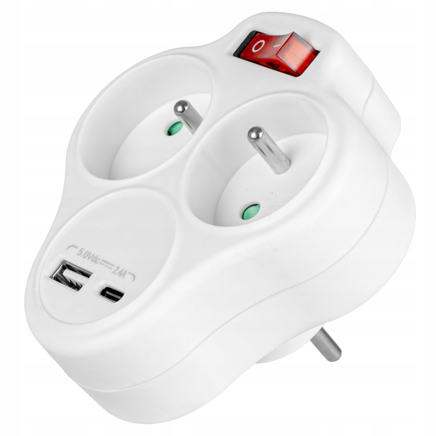 Multipresa con interruttore 2 prese + USB-C + USB-A