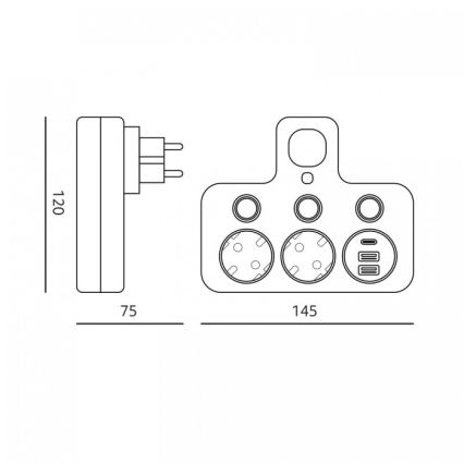 Multipresa con interruttore e illuminazione LED LINEA PRO 2 prese + 3 porte USB A/C SCHUKO 4000 K bianco