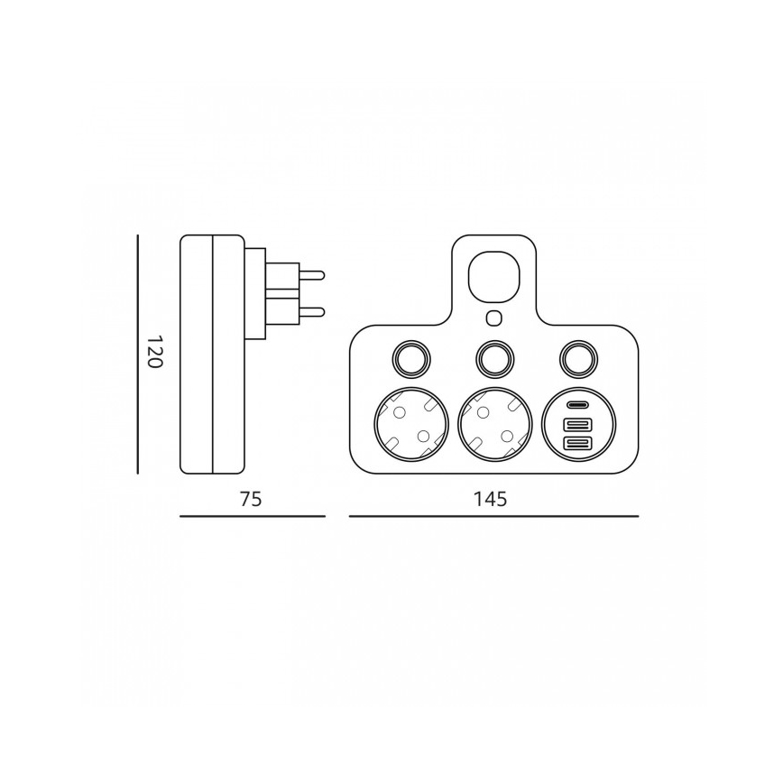Multipresa con interruttore e illuminazione LED LINEA PRO 2 prese + 3 porte USB A/C SCHUKO 4000 K bianco