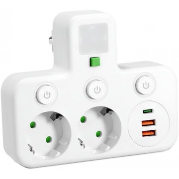 Multipresa con interruttore e illuminazione LED LINEA PRO 2 prese + 3 porte USB A/C SCHUKO 4000 K bianco