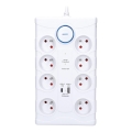 Multipresa con interruttore e protezione da sovratensioni, 8 prese (Tipo E) + 1x USB-A + 1x USB-C, cavo 2 m, bianco