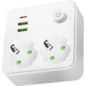 Multipresa con interruttore LINEA 2x230V + 3xUSB A/C SCHUKO bianca