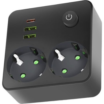 Multipresa con interruttore LINEA 2x230V + 3xUSB A/C SCHUKO nera