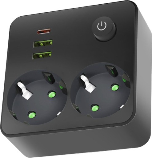 Multipresa con interruttore LINEA 2x230V + 3xUSB A/C SCHUKO nera