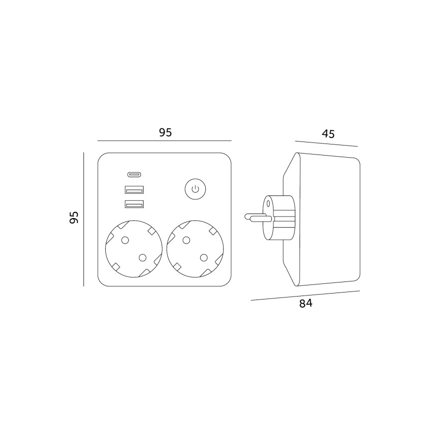 Multipresa con interruttore LINEA 2x230V + 3xUSB A/C SCHUKO nera