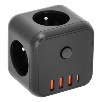 Multipresa con interruttore LINEA 3x230V + 4xUSB A/C nero