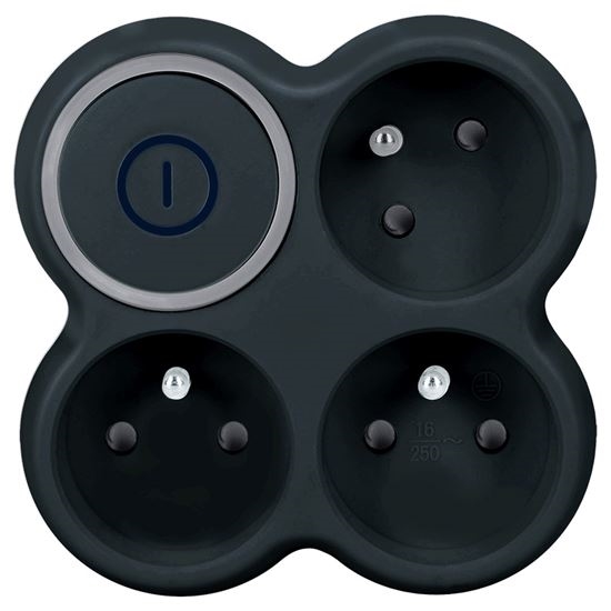 Multipresa nera con interruttore, 3 x 10 A