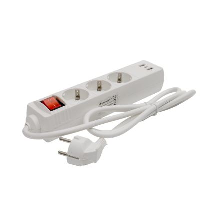 Multipresa SCHUKO con interruttore, 3 prese + 2x USB-A + 1x USB-C, cavo 1,5 m, bianco